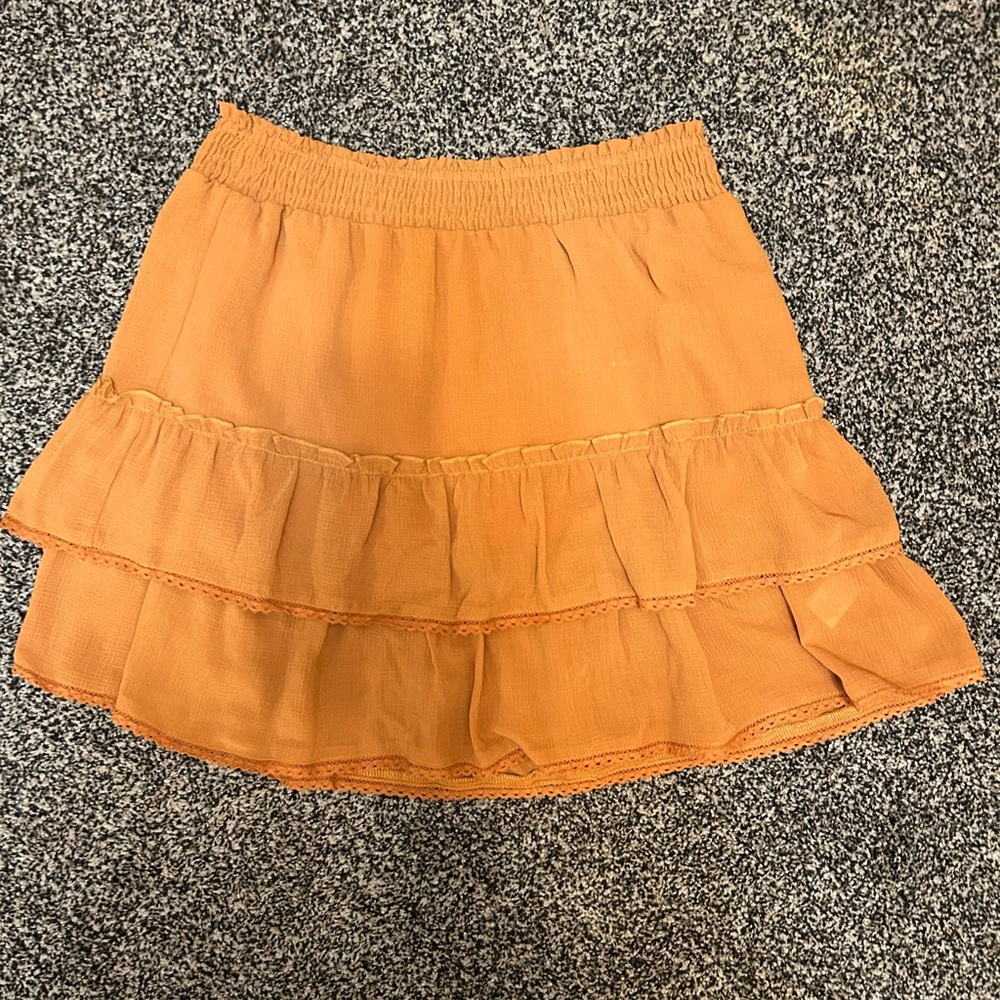 Orange Tiered Mini Skater Skirt for Casual Wear